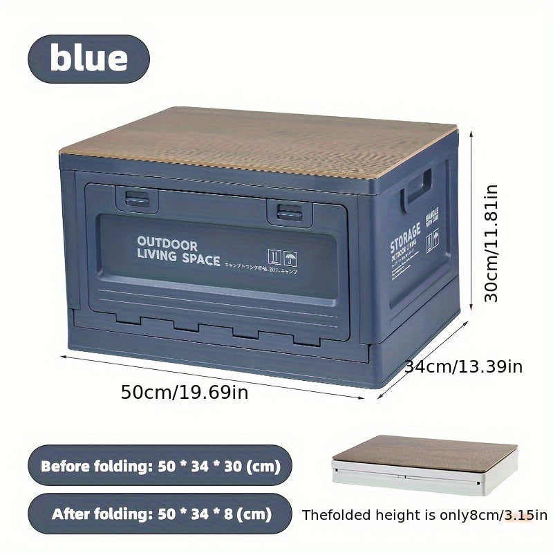 Large Capacity Folding Box with Wooden Lid for Outdoor Camping Storage