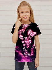 Girls Butterfly Graphic T Shirt 3D Digital Print Casual Summer Tee