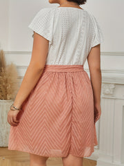  Casual Dress Colorblock Eyelet Embroidery Knot Front Square Neck Dress