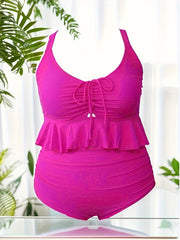  Lace Ruffle Trim Crop Cami Top & Panty Swimsuit Set