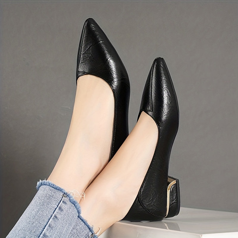 Women's Pointed Toe Low Heels Soft Sole Faux Leather Shoes