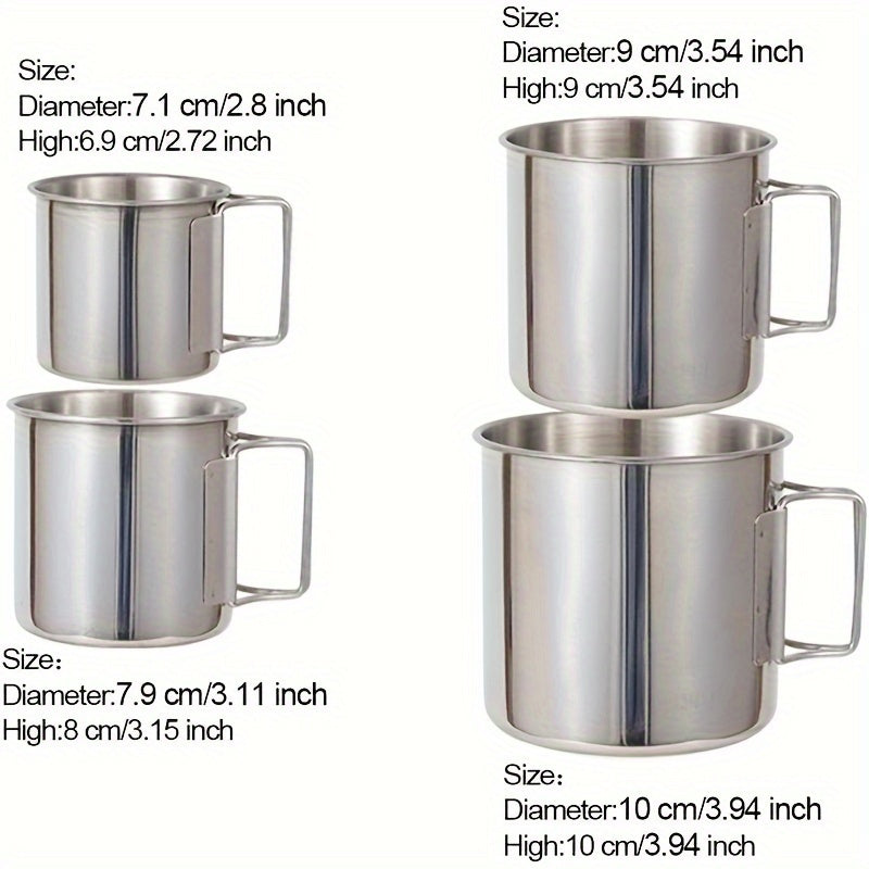 4pcs Stainless Steel Camping Mugs With Foldable Handle