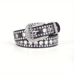 Eyelet Hollow Out Rivet Belt Rhinestone Inlaid Hip Hop PU Leather Punk Y2K Belt