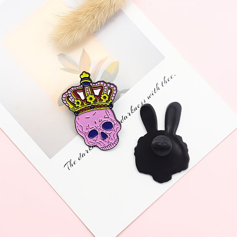 Pink Skull Rabbit Brooch with King Crown