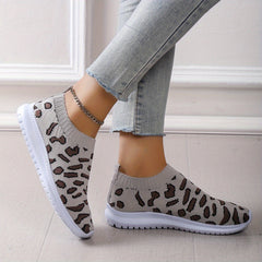 Women's Leopard Printed Sock Sneakers Low Top Slip On Walking Shoes