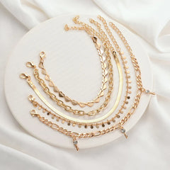 5Pcs Heart Anklet Chain Set for Women, Boho Foot Jewelry Gift