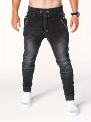 Men's Denim Cargo Pants Zip Pockets Jogger Pants