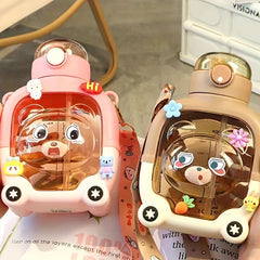 1000ml Cartoon Water Kettle Portable Double Drink Water Cup with 4 Random Stick