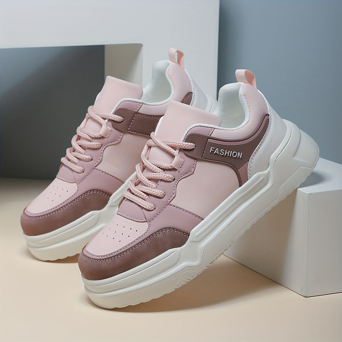 Women's Chunky Sneakers Faux Leather Non Slip Flat Skate Shoes