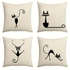 Line Cat Printed Throw Pillow Cover Home Decor