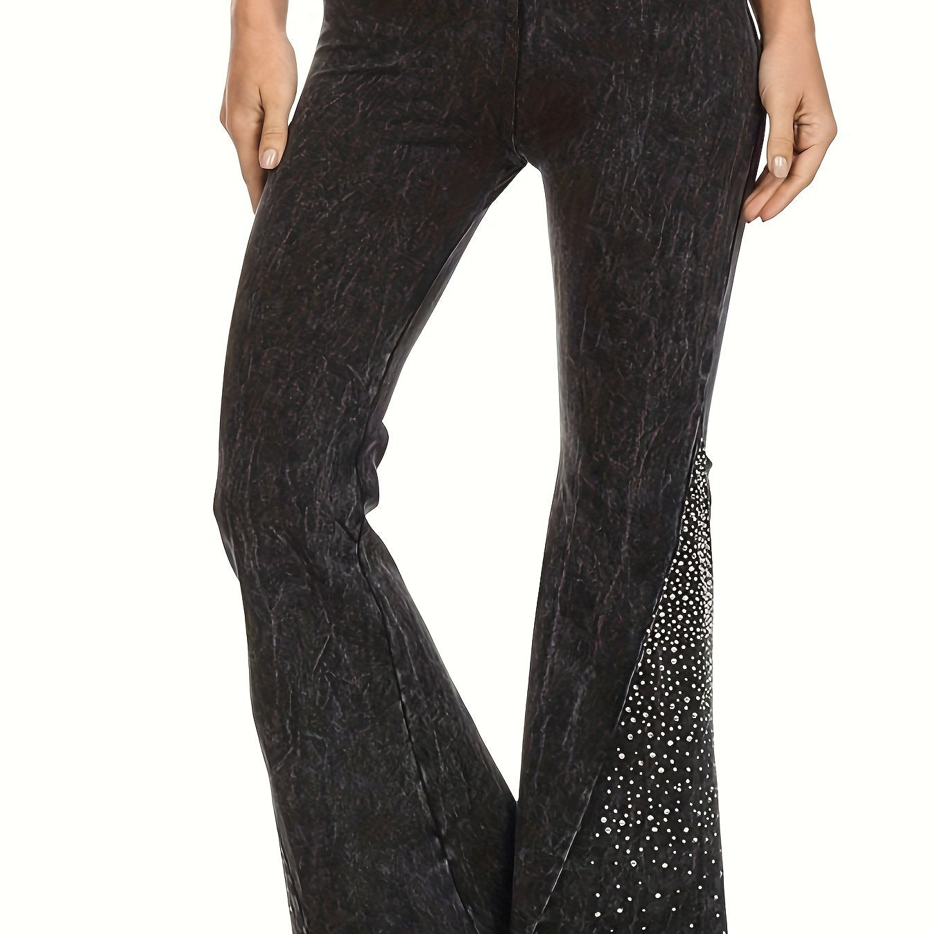  Dot Print Flare Leg Pants High Stretch Waist Band