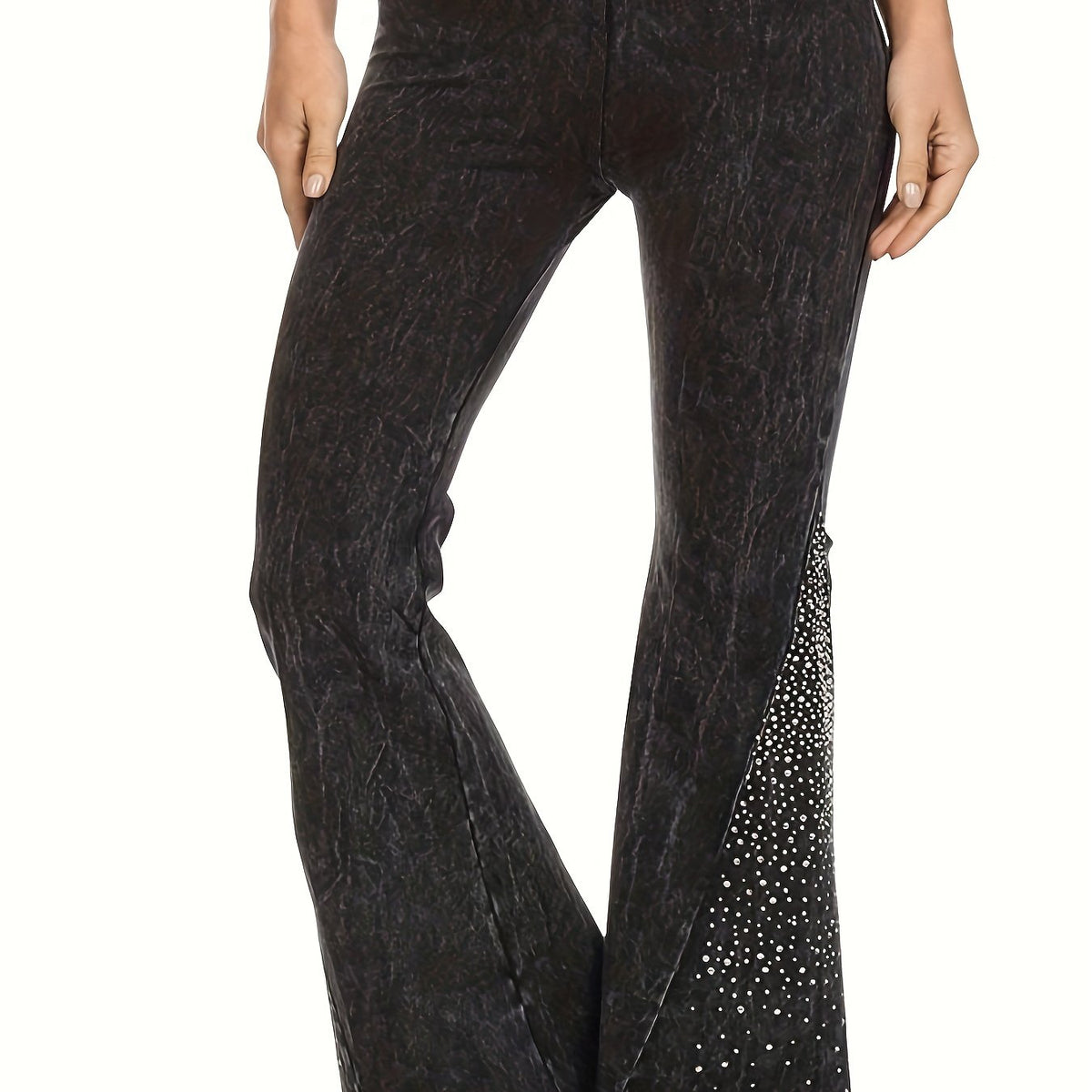  Dot Print Flare Leg Pants High Stretch Waist Band