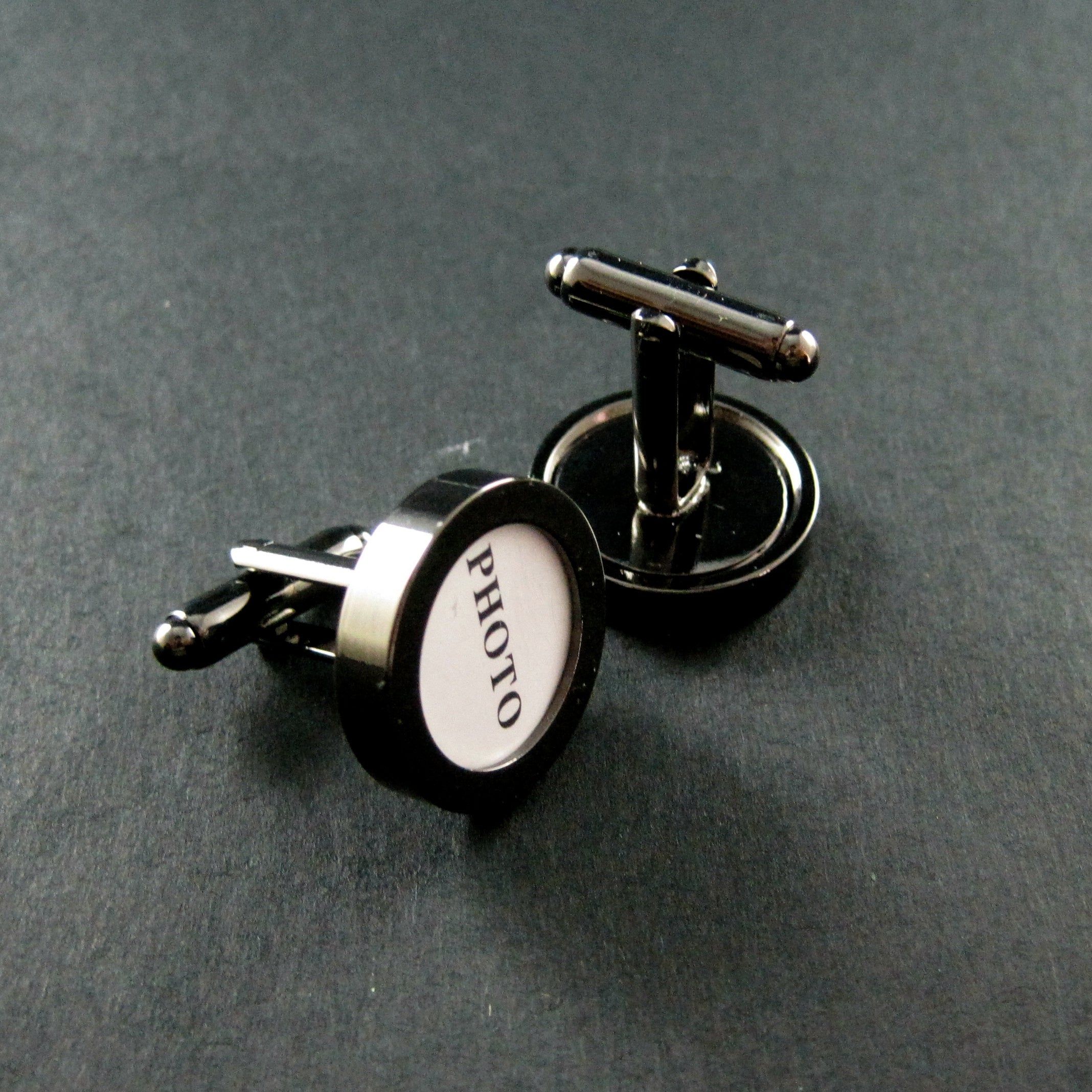 Copper Gun Round Shape DIY Photo Cufflinks Men