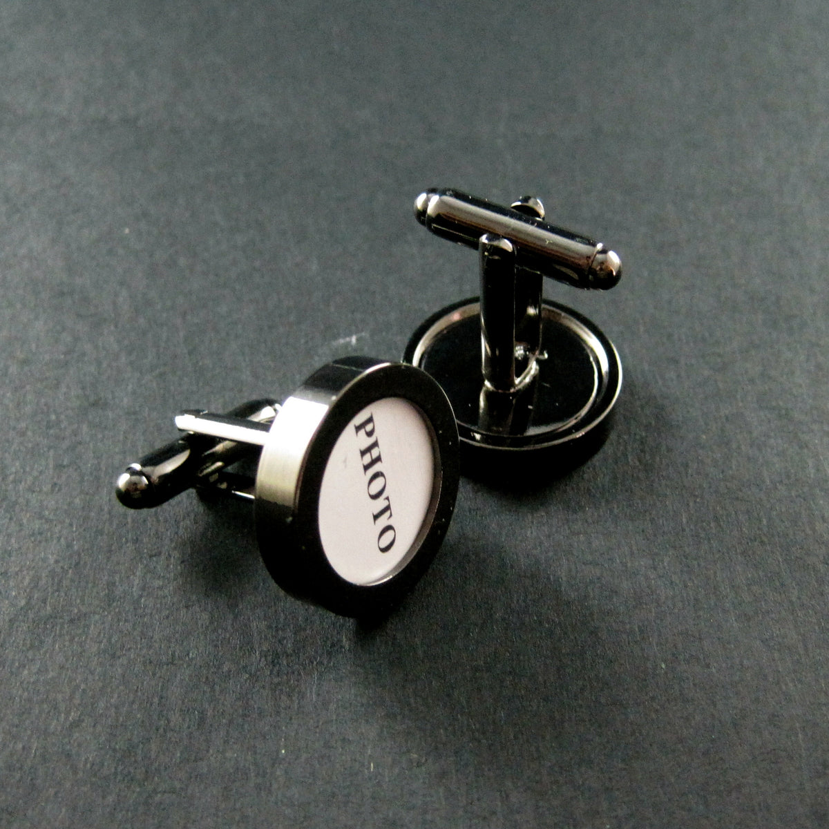 Copper Gun Round Shape DIY Photo Cufflinks Men