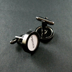 Copper Gun Round Shape DIY Photo Cufflinks Men