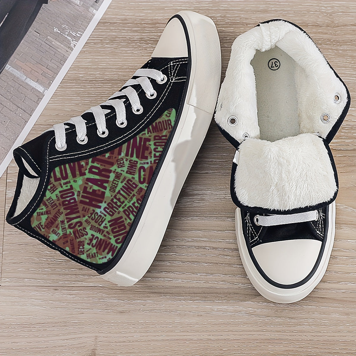 Girl's Love Heart High Top Skate Shoes Non Slip Lace Up Sneakers