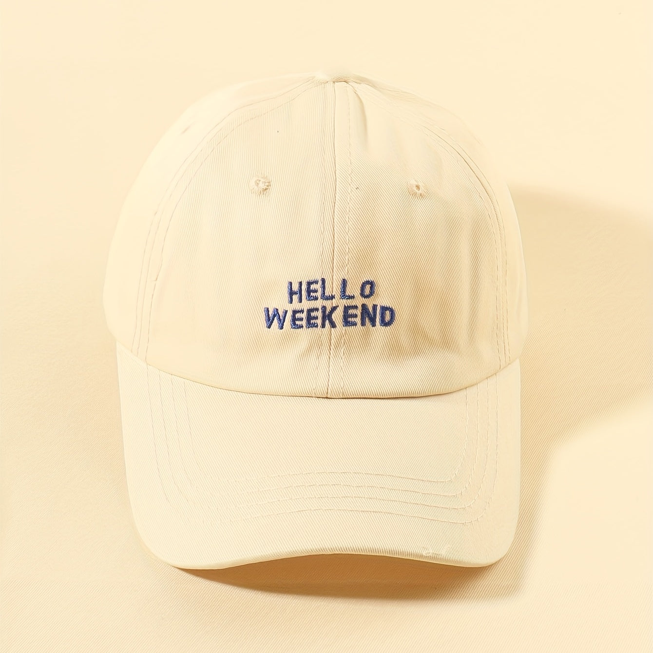 Weekend Embroidery Baseball Cap Beige Cotton Dad Hat