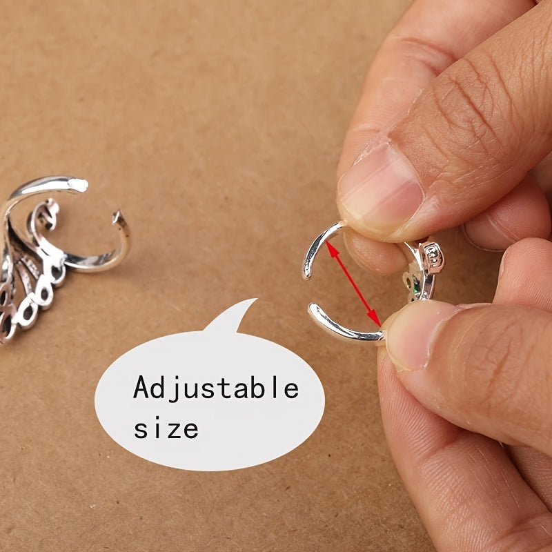 5pcs Adjustable Crochet Loop Yarn Ring Silvery Plated Copper Rings