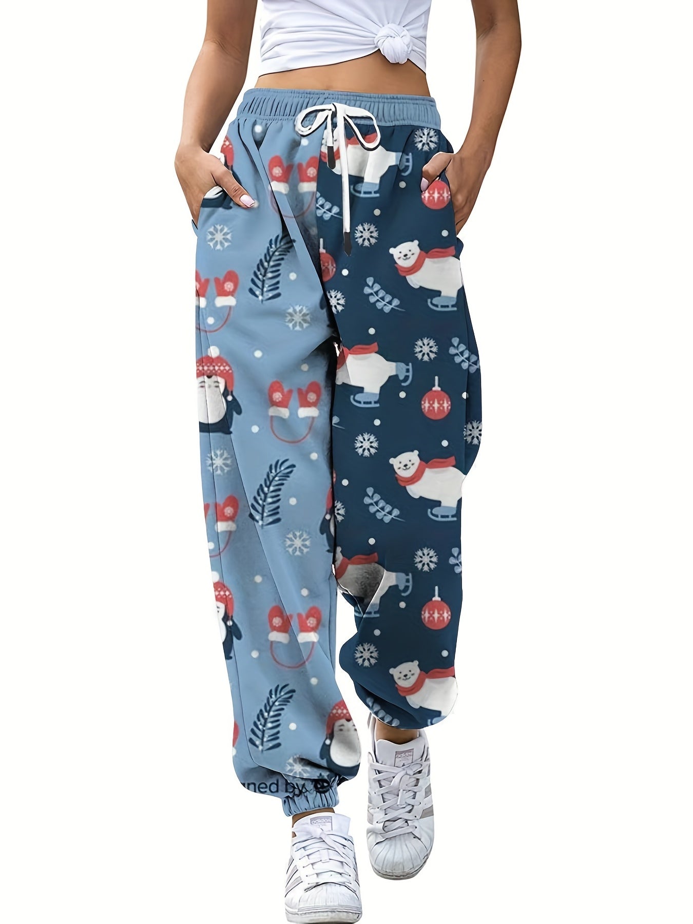 Women's Plus Christmas Tree & Snowflake Print Jogger Trousers