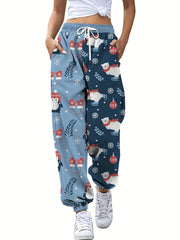 Women's Plus Christmas Tree & Snowflake Print Jogger Trousers