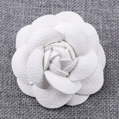 Unisex PU Leather Camellia Flower Boutonniere Stick Brooch Pin