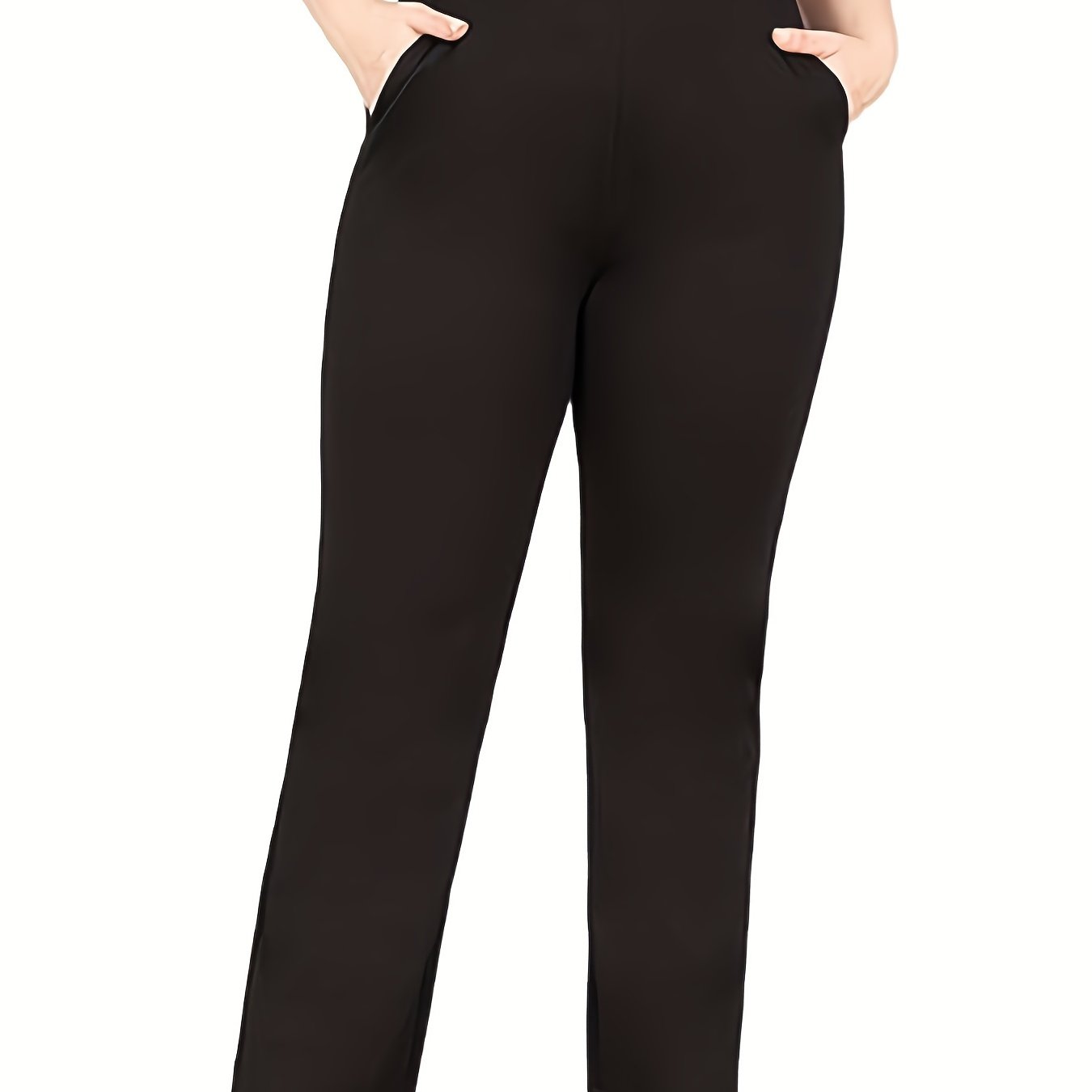  Solid High Rise Stretch Workwear Pants With Pockets
