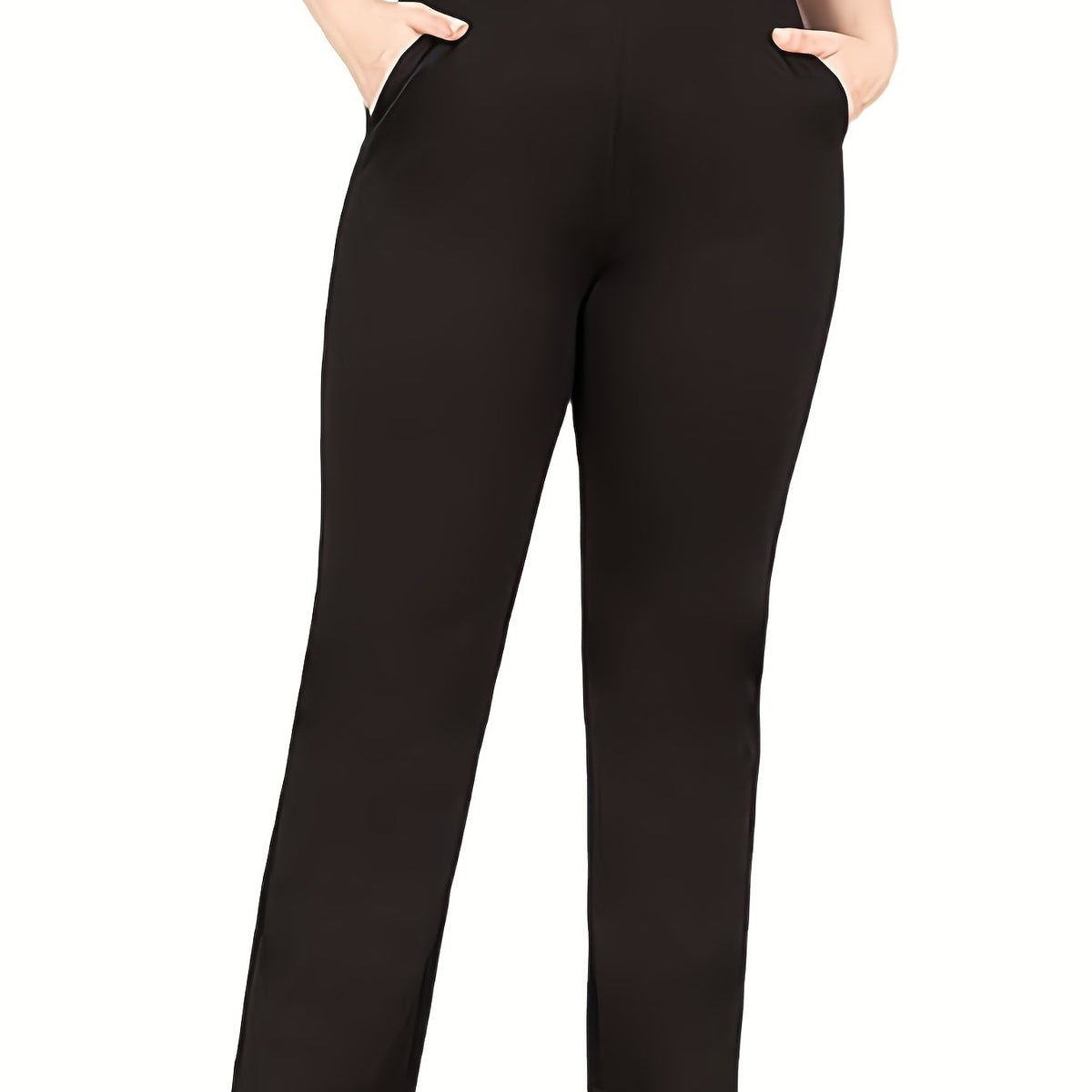  Solid High Rise Stretch Workwear Pants With Pockets