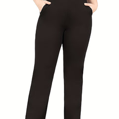  Solid High Rise Stretch Workwear Pants With Pockets