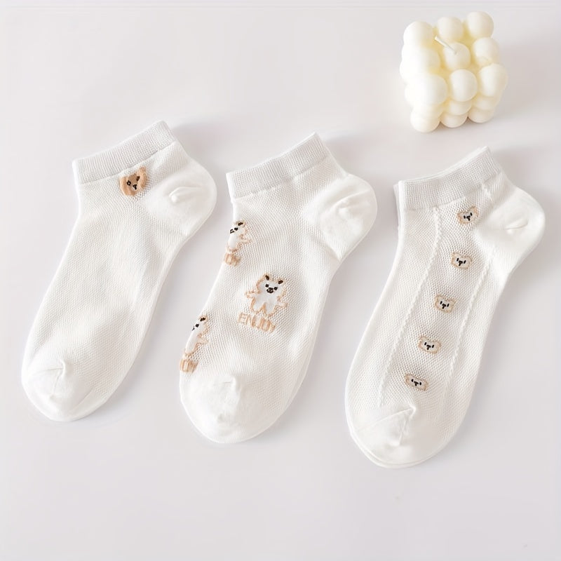 5 Pairs Cartoon Bear Print Socks & Ankle Socks Women's Stockings