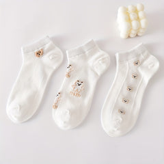 5 Pairs Cartoon Bear Print Socks & Ankle Socks Women's Stockings