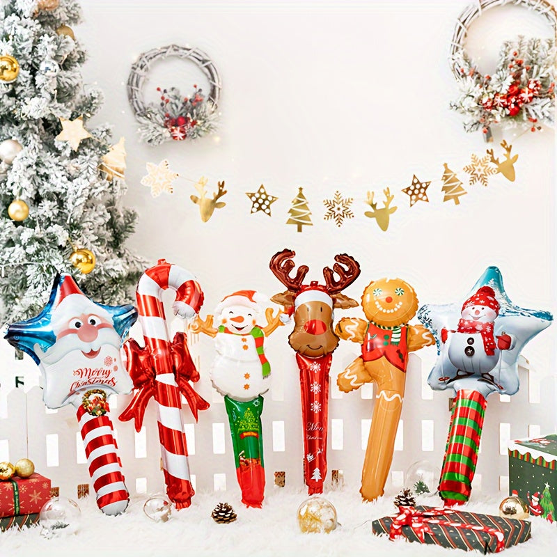 5pcs Christmas Balloons Handheld Stick Aluminum Film Party Decoration