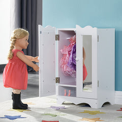 Wooden Dolls Wardrobe with 6 Hangers & Mirror