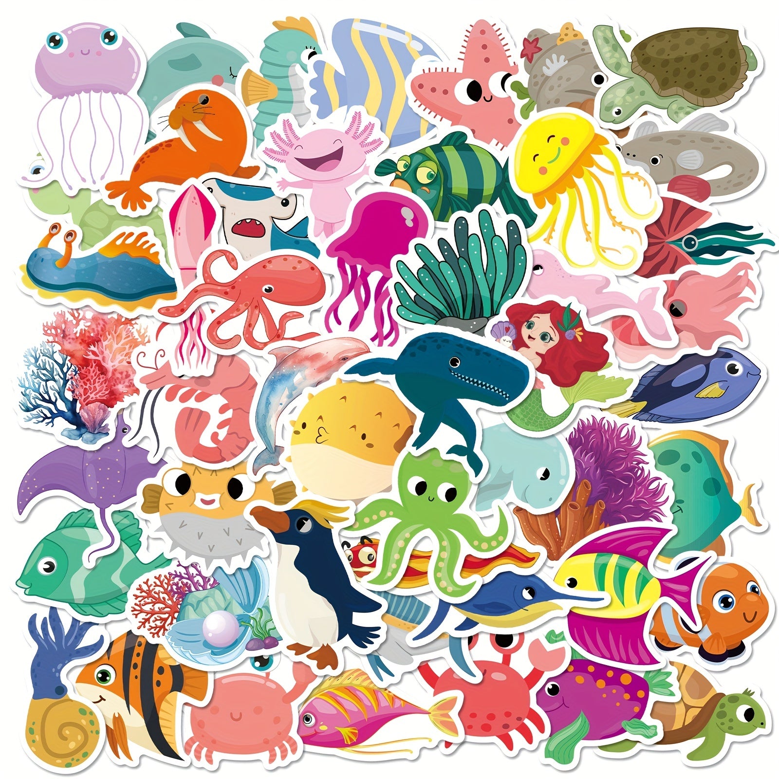 50pcs Ocean Animal Stickers Pack Fish Shark Decals Under The Sea Stickers
