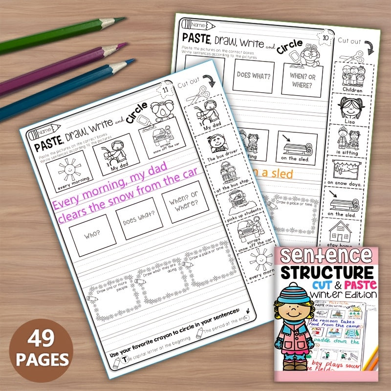 Winter Sentence Writing & Cut and Paste Workbook for Kids