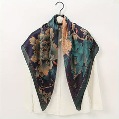 Phoenix Flower Print Scarf Satin Large Shawl Bandana Boho Head Wrap