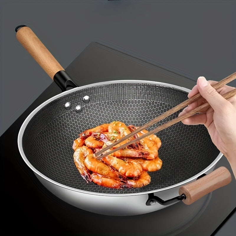 Non Stick Wok With Lid 34cm Stainless Steel Coating Pan