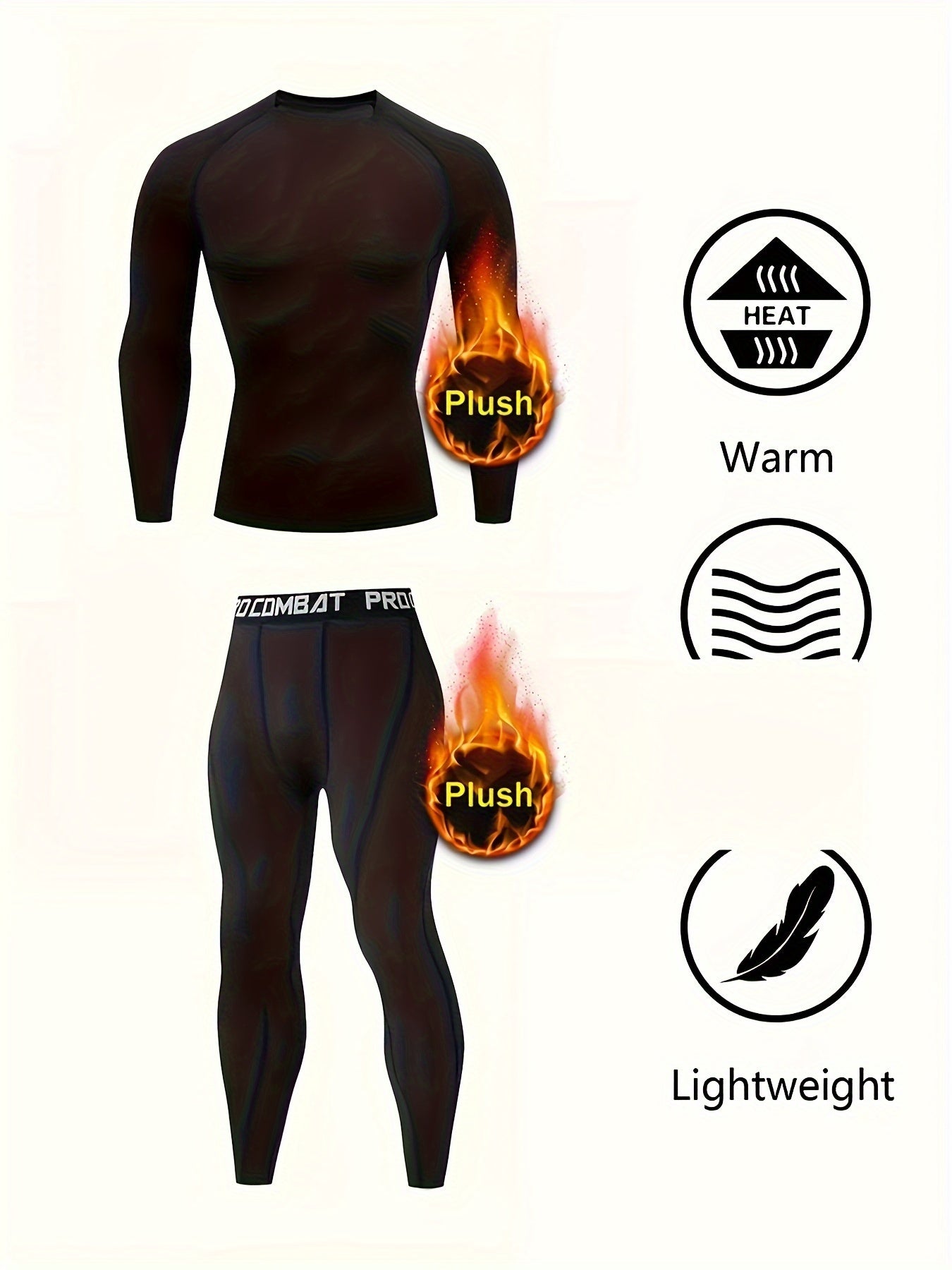 Men's Warm Fleece Underwear Set Sports Fitness Base Layer Long Sleeve Top & Pant