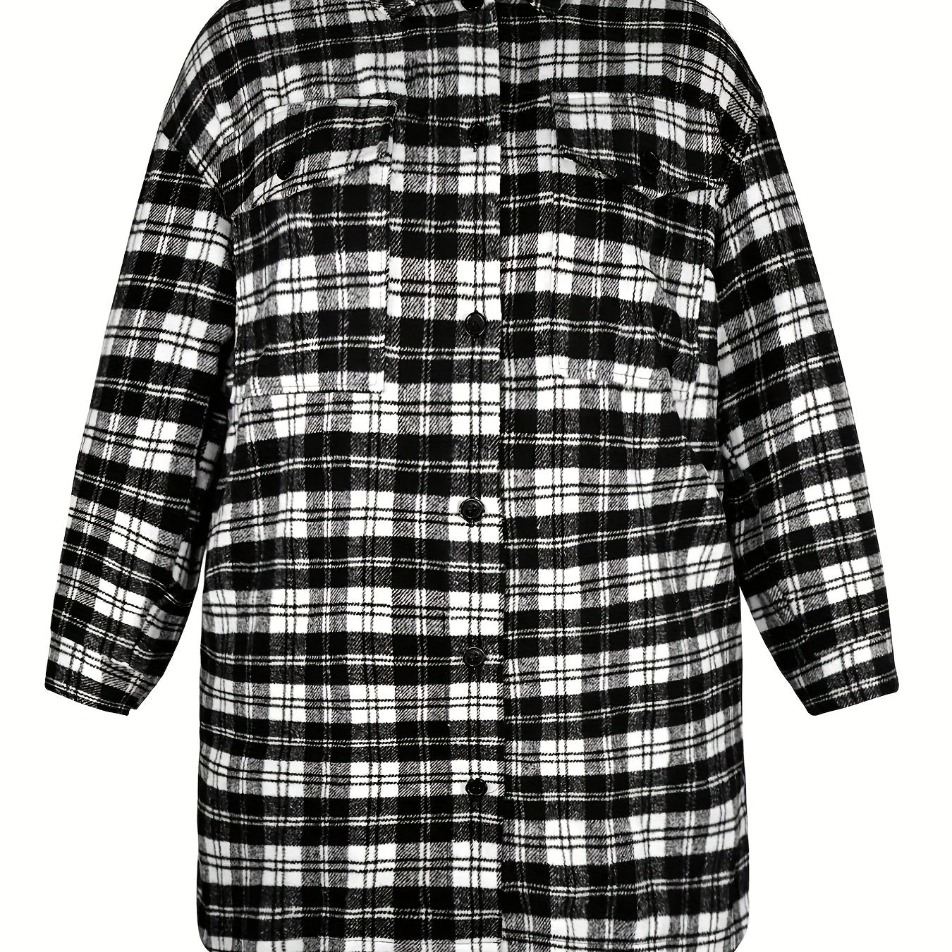  Plaid Print Long Sleeve Button Up Tunic Shirt