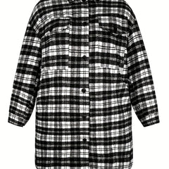  Plaid Print Long Sleeve Button Up Tunic Shirt
