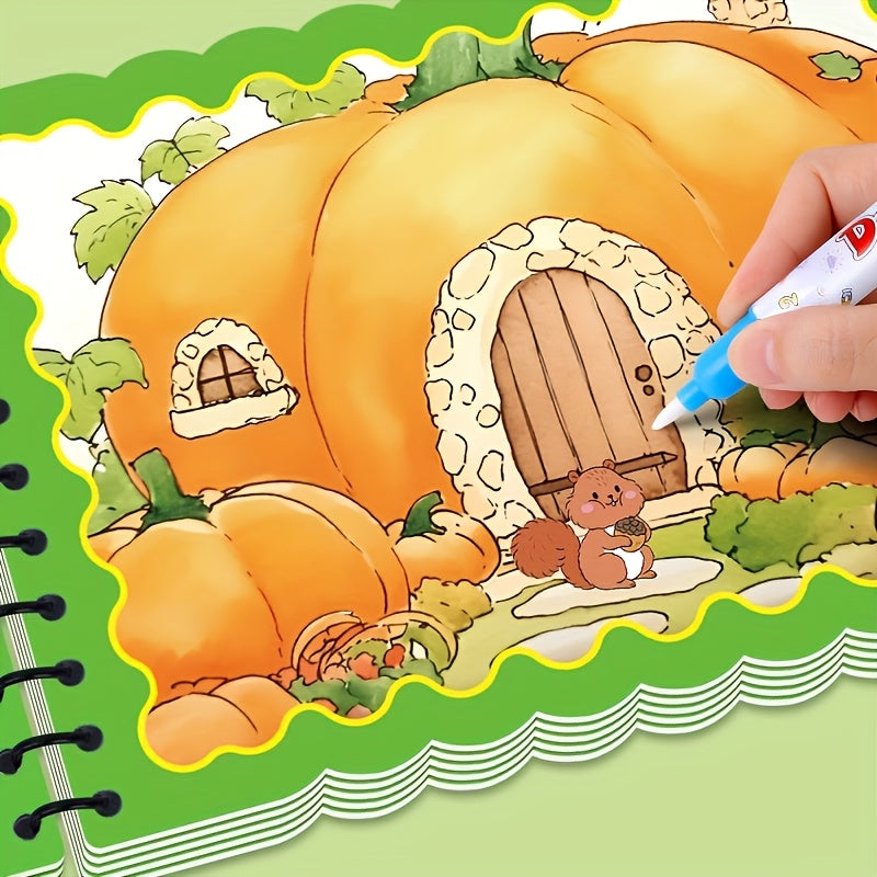 Magic Water Painting Book Pumpkin House with Random Pen