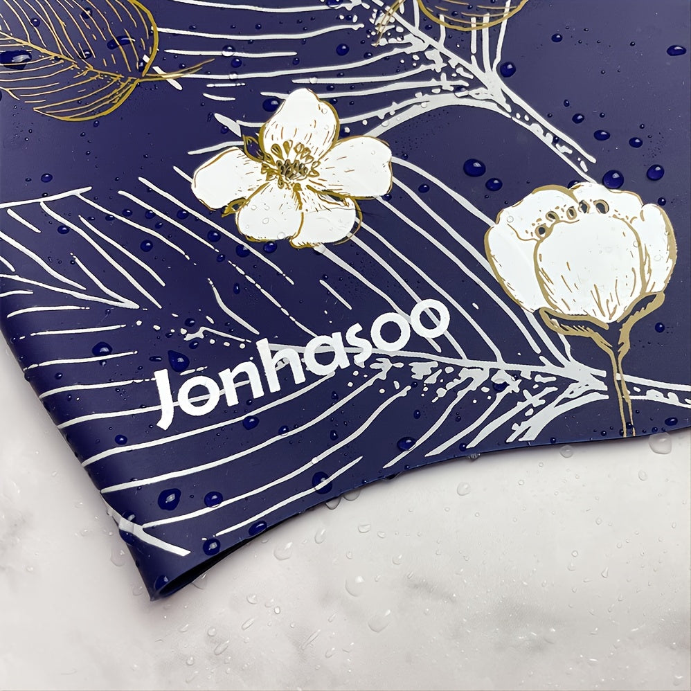 JONHASOO Flower Print Silicone Swim Cap Protects Hair