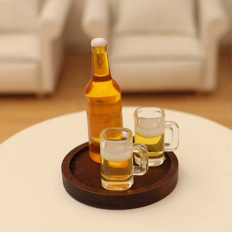 Dollhouse Food Play Beer Cup Wine Bottle Tray Model DIY
