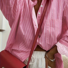  Striped Button Up Long Sleeve Blouse
