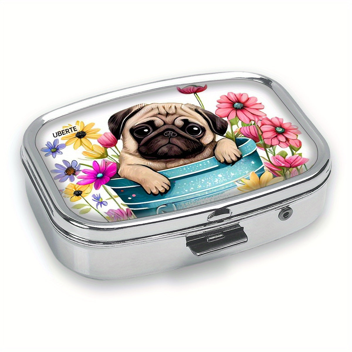 Pug Medicine Box 2 Compartments Square Mini Portable Pocket Wallet Medicine Box