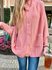  Solid Button Up Long Sleeve Cardigan with Pockets
