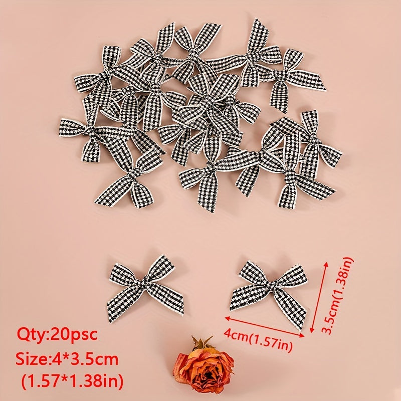 20Pcs Christmas Mini Plaid Ribbon Bow DIY Crafts Decorations