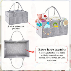 Portable Felt Diaper Caddy Organizer - Baby Storage Bag with Leather Handles