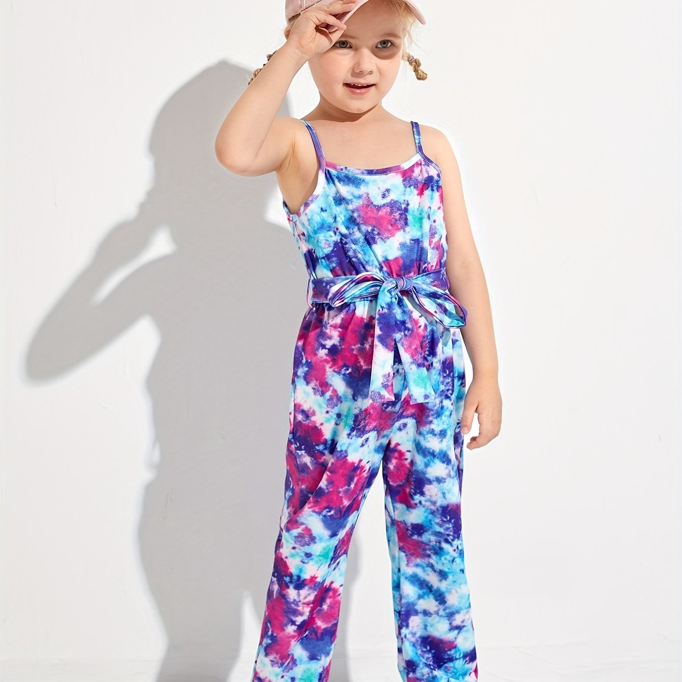 Tie Dye Belted Cami Rompers for Toddler Girls