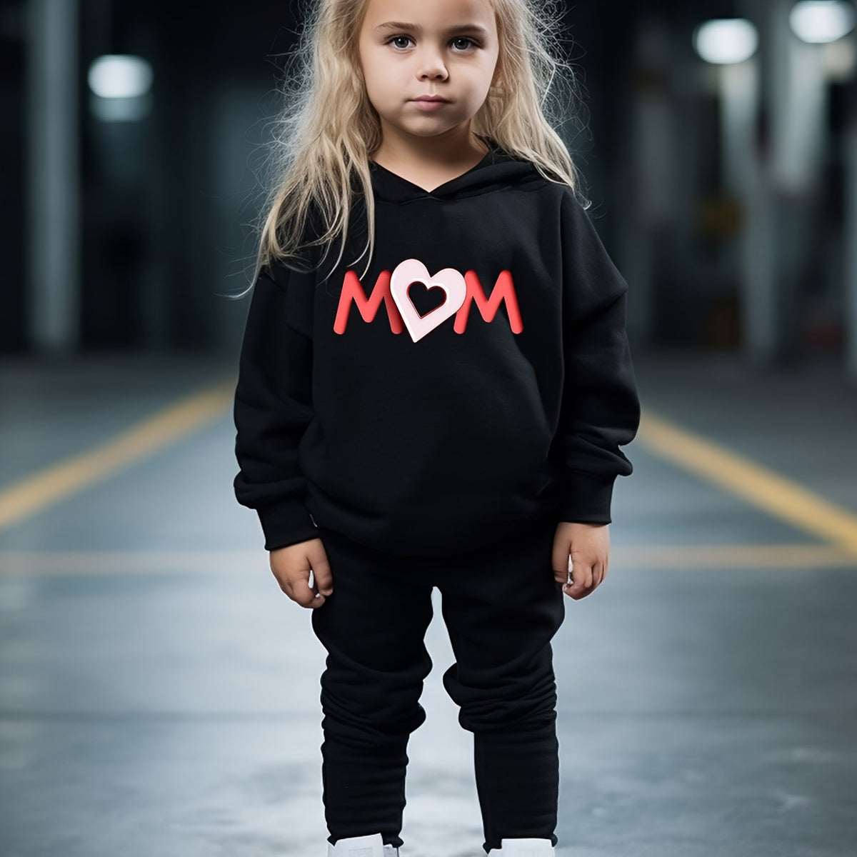 Breathable Activewear Set MOM & Heart Print Hoodies Pants Set For Spring Fall