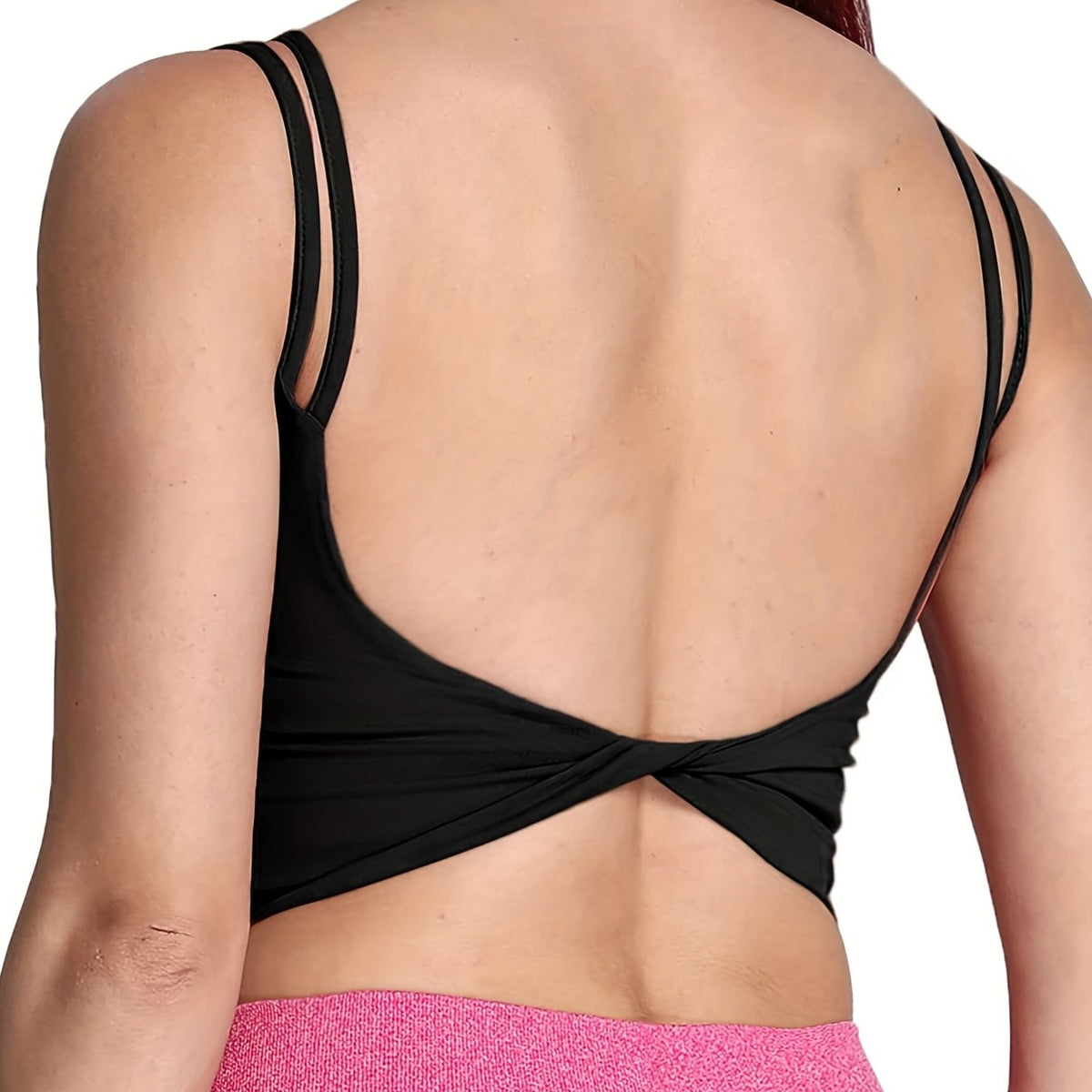  Solid Split Strap Twist Backless Crop Cami Top